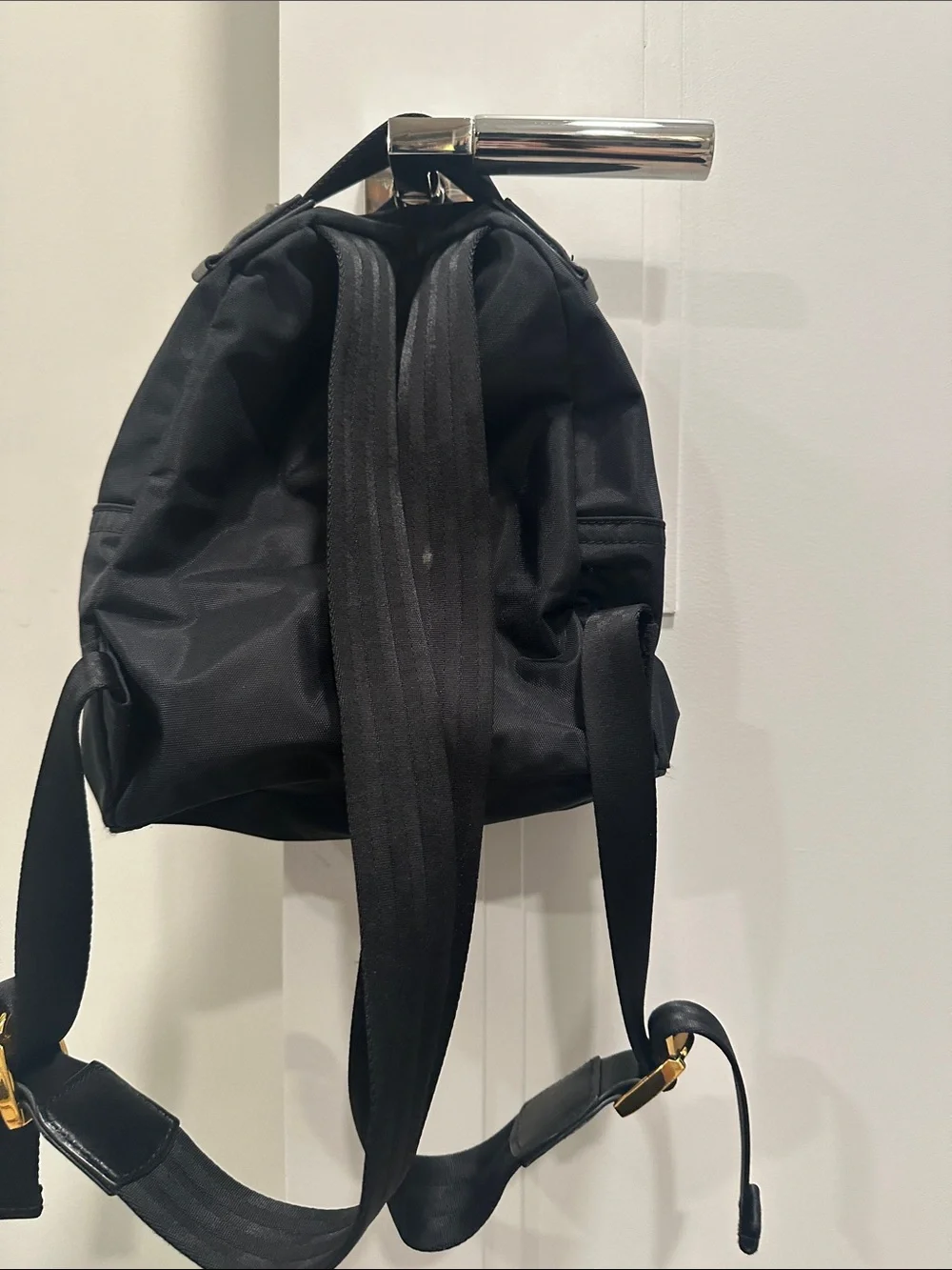 Marc Jacobs Black Nylon Mini Backpack with Gold Hardware Accent